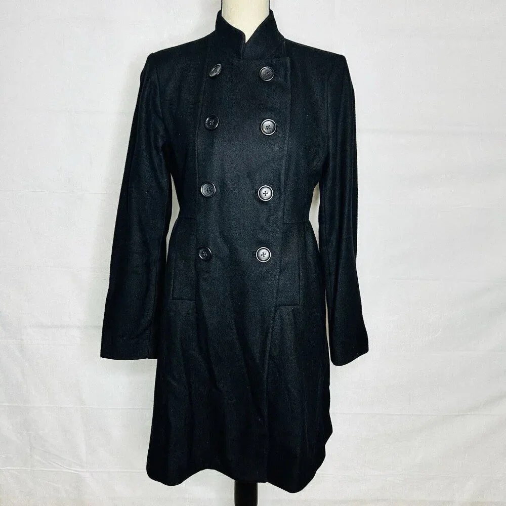 Banana Republic Wool Blend Long Black Dress Coat Women's Size S